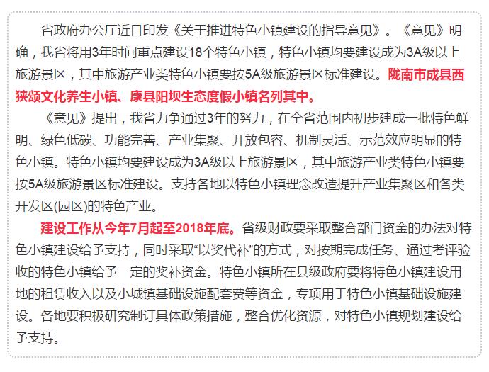 甘肅計劃3年建18個特色小鎮(zhèn)，看看隴南有幾個~